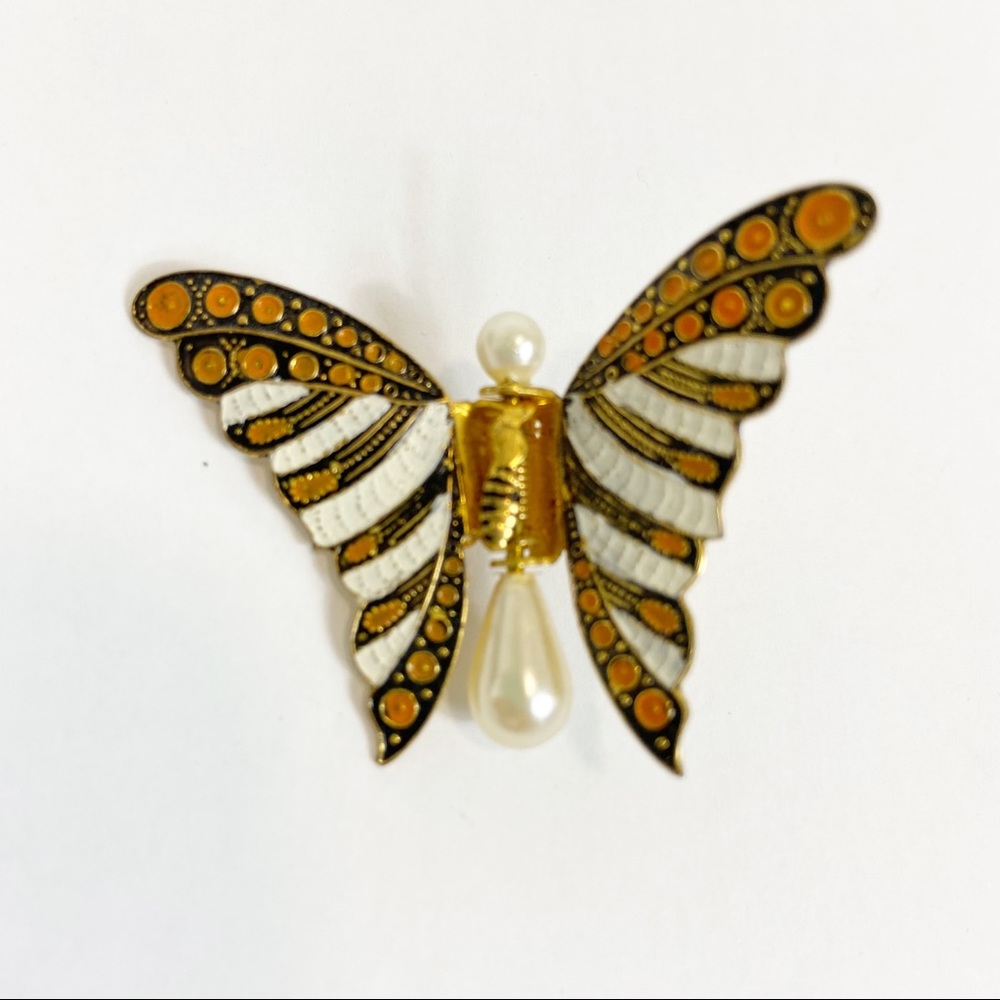 Monarch Butterfly Pin Faux Pearls From Spain